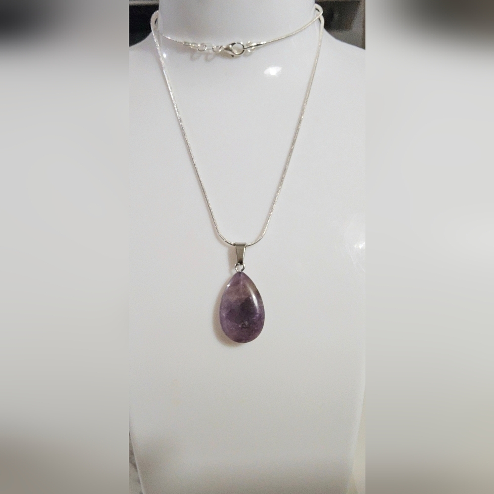 Natural Amethyst Purple Teardrop Pendant Necklace Item 02